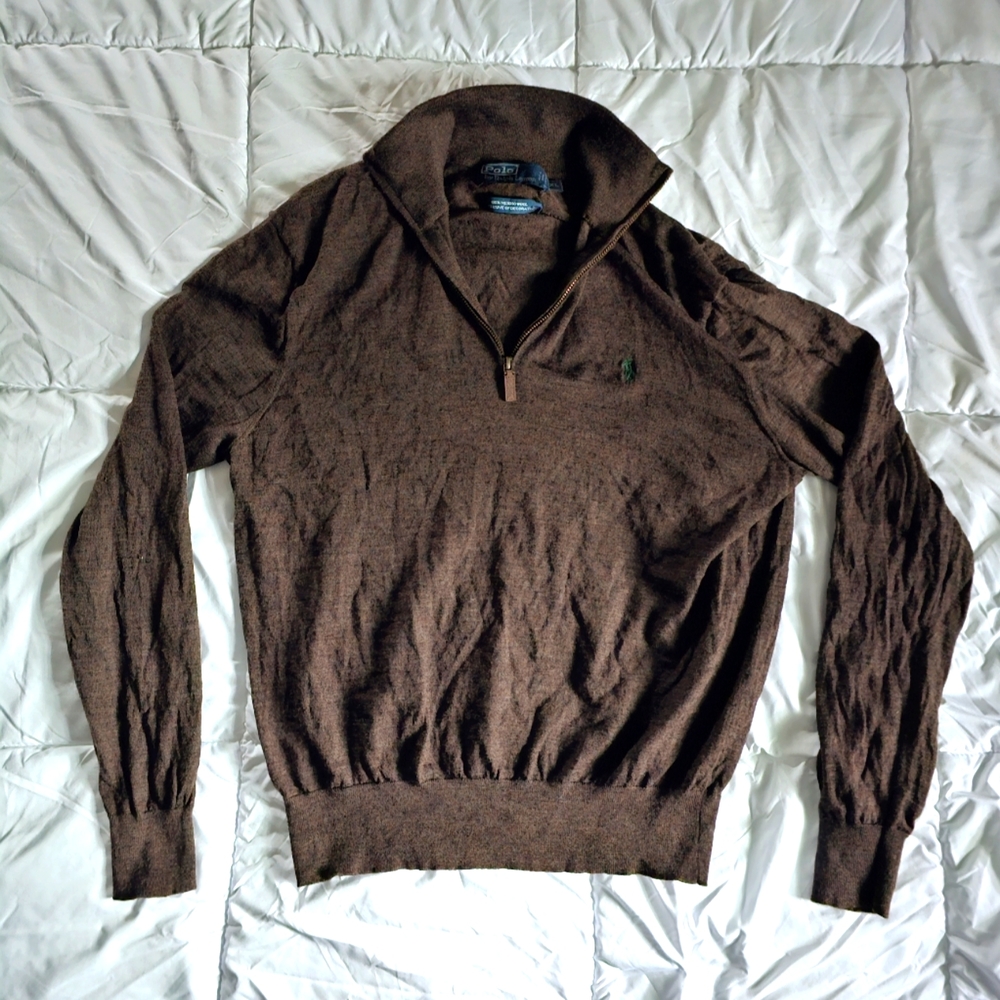Polo By Ralph Lauren 100% Merino Wool Quarter Zip Sweater Size XL